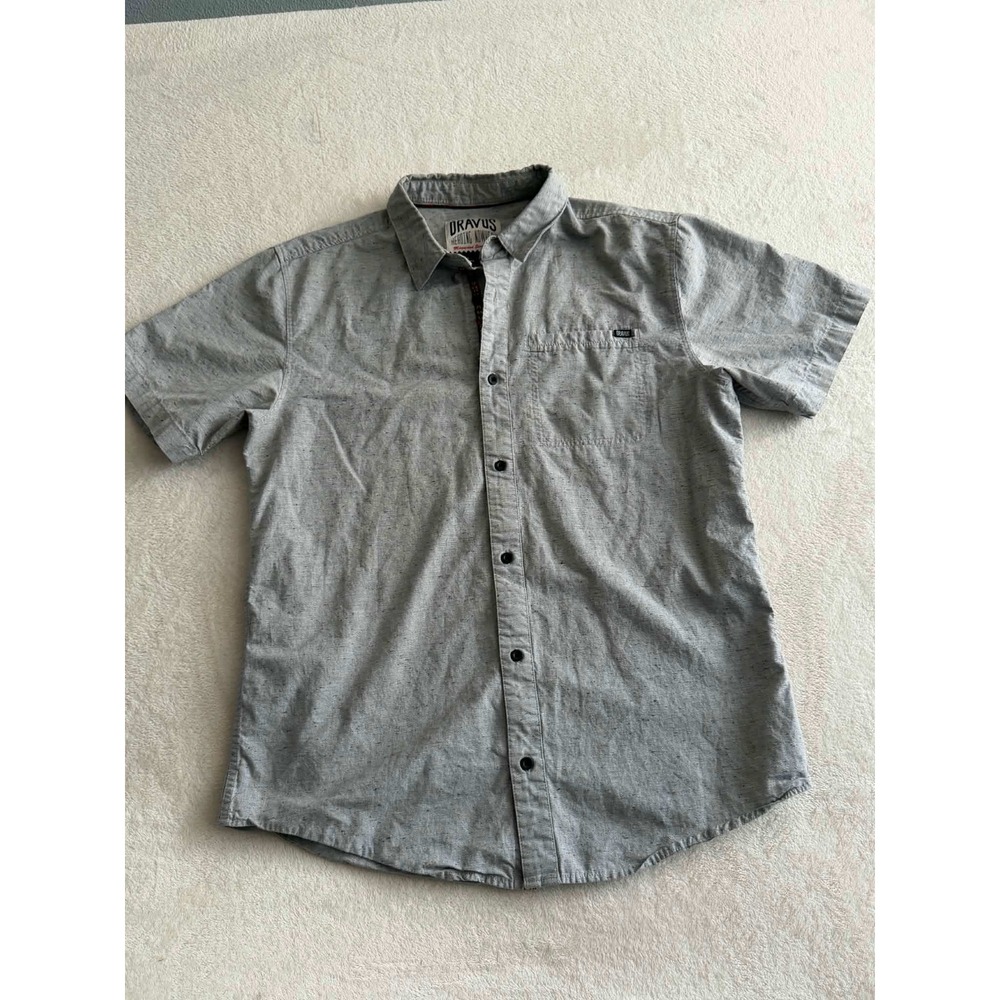 Dravus Mens Medium Grey Shirt Button Up Short Sleeve Heathered Skater Casual